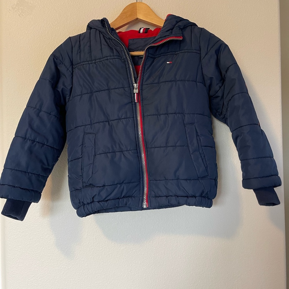 Tommy Hilfiger Boy’s Youth Blue Fleece Lined Hooded Puffer Jacket XS 5/6
